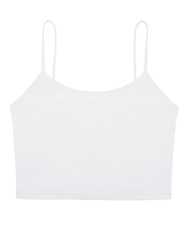 REORIA Women's Sexy Adjustable Spaghetti Strap Double Lined Seamless Camisole Tank Yoga Crop Tops - color: White, size: Medium