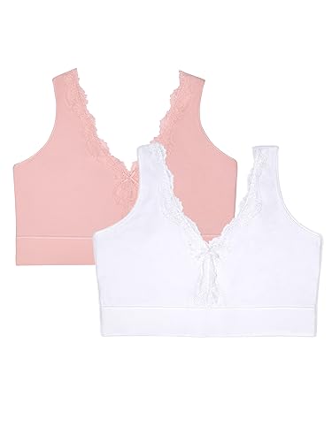 Fruit of The Loom Women's 2-Pack Full Coverage Wireless Cotton Bra - Soft & Everyday Comfort - color: Blushing Rose/White, size: XX-Large