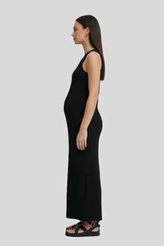Womens 2026 Summer Maternity Nursing Dress, Rib Knit Split Midi Sleeveless Dress for Breastfeeding