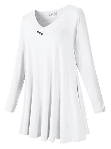 LARACE Women Plus Size Tunic Tops Long Sleeve Shirts for Leggings - color: White, size: Large