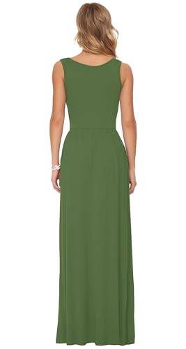 AUSELILY Women's Summer Sleeveless Loose Plain Casual Long Maxi Dresses - color: 01-army Green, size: Medium