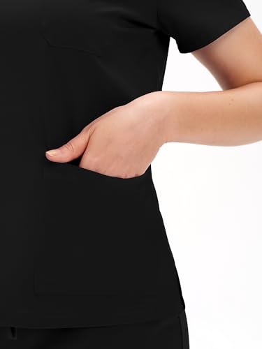 COZYFIT Scrubs for Women - V Neck Top & Cargo Straight Pants 12 Pockets - color: Black, size: Small