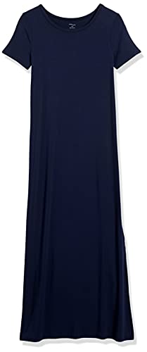 Amazon Essentials Women's Jersey Standard-Fit Short-Sleeve Crewneck Side Slit Maxi Dress - color: Navy, size: Medium