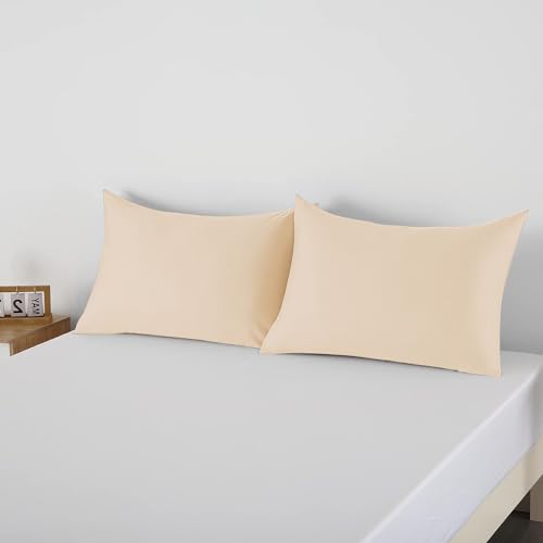 100% Egyptian Cotton Pillow Protectors Set of 4 Queen Size - color: Beige, size: Queen 4Pack