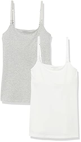Amazon Essentials Women's Maternity Nursing Tops, Pregnancy Clothes with Adjustable Straps and Built-in Shelf Bra, Pack of 2 - color: 2-pack Light Heather Grey/White, size: Small