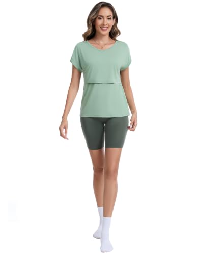 Sosolism Cool-Touch Bamboo Women's Maternity Nursing Tops S-XXL - color: Sage Green, size: X-Large