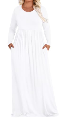 POPYOUNG Womens Plus Size Maxi Dresses Curvy Long Sleeve Fall Dress Outfits - color: White, size: 3X-Large