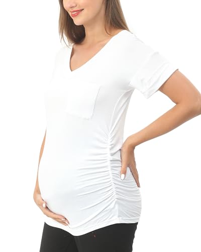 Rnxrbb 3 PCS Short Sleeve Maternity Shirts Summer Pregnancy Tops Clothes - color: Black&&light Purple&white, size: Medium