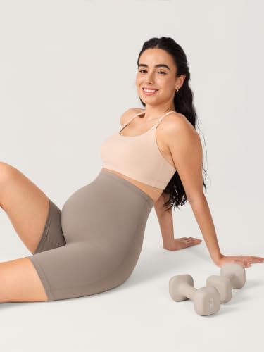 MOMANDA Seamless Maternity Biker Shorts 6" - color: Khaki Taupe, size: Small