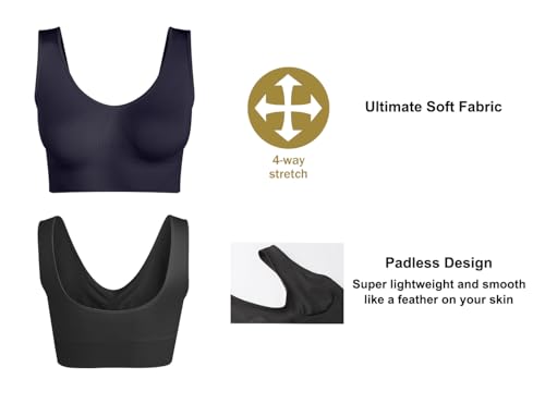 Women's Wireless Sleep Bras Unpadded Seamless Comfort Bras Throw-on Wirefree Bralettes 3 Pack - color: 1*black, size: Medium