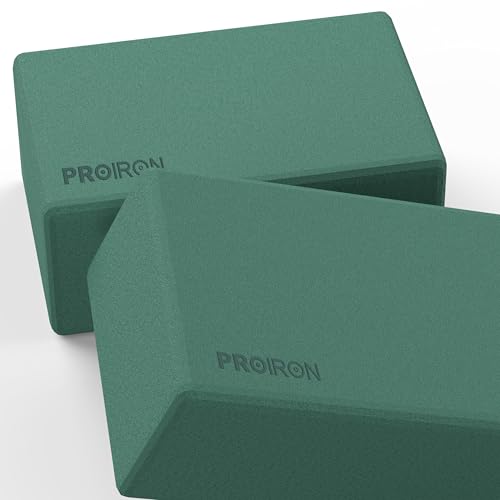 PROIRON Yoga Blocks, 2 Pack Supportive High Density Premium Eva Foam, Soft Non-Slip Surface with Curved Edges Stretch Blocks For Yoga, Pilates, Stretching - color: Pine Green