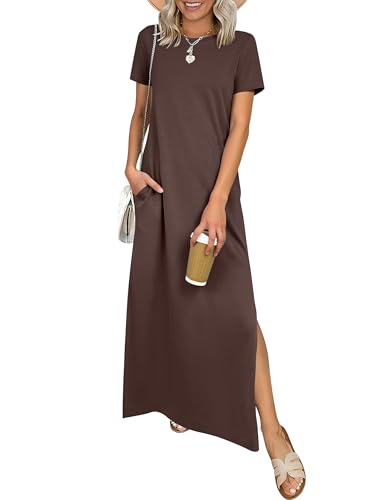 ANRABESS Womens Summer Maxi Dresses Wrinkle Free with Pockets - color: Brown, size: XX-Large