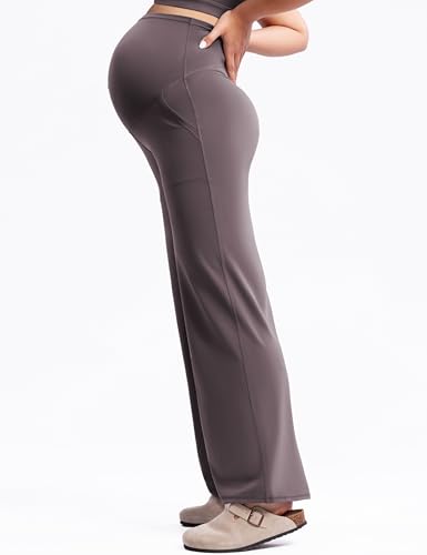 POSHDIVAH Creamluxe Maternity Wide Leg Pants Pregnancy Work Trousers - color: Taupe, size: Medium