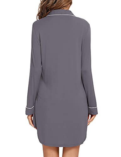 Anjue Long Sleeve Button Down Pajama Nightgowns for Women - color: 101iron Grey, size: Medium