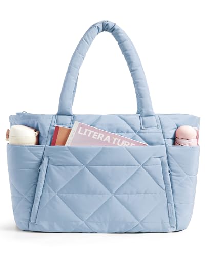 BAGSMART Tote Bag for Women, Puffer Tote Bag for Work Large Shoulder Bag - color: Blue