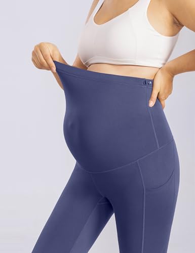 Enerful Maternity Leggings with Pockets Yoga Tights - color: Navy Blue, size: Small