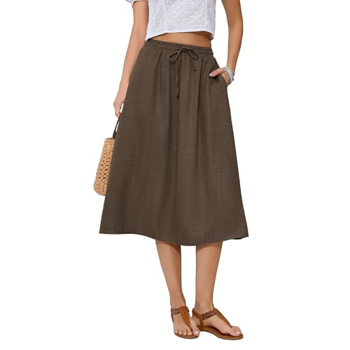 Witsmile Women's Summer Boho High Waist Pleated Flowy Midi Skirt - color: B-04 Chocolate, size: X-Large