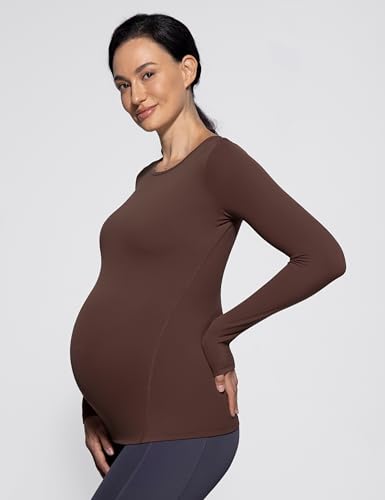 POSHDIVAH Maternity Crew Neck T Shirts for Women - color: Brown, size: Small