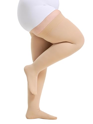 TOFLY Extra Wide Compression Socks Thigh High 20-30 mmHg Closed Toe Unisex - color: 20-30mmhg Close-toe Beige, size: 4X-Large (1 Pair)