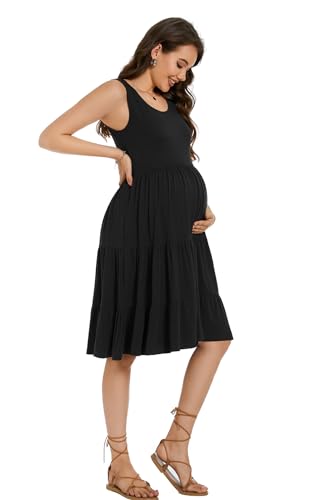 Smallshow Women's Sleeveless Ruffle Tank Maternity Dress - color: Black, size: Small