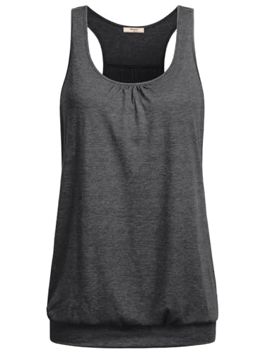 Miusey Womens Sleeveless Round Neck Loose Fit Racerback Yoga Tank Top - color: Dark Grey, size: Medium