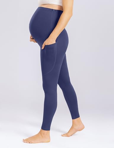 Enerful Maternity Leggings with Pockets Yoga Tights - color: Black+navy Blue, size: Medium