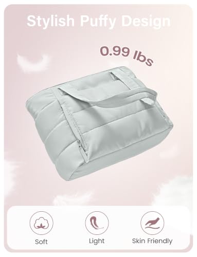 Uselike Tote Bag for Women with Zipper, Quilted Puffer Tote Bag with Compartments, Lightweight Puffy Work Bags for Women - color: Dawn Grey
