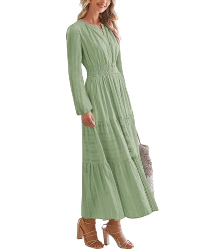 CzzzyL Nursing Fall Dresses for Women Maxi Dress with Pockets - color: Green, size: X-Large
