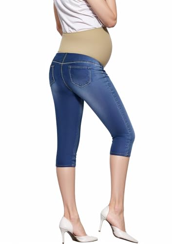 Hybrid & Company Women's Maternity High Waist Slim Boot Cut Denim Capri Jeans - color: Capri-mediumblue, size: Large