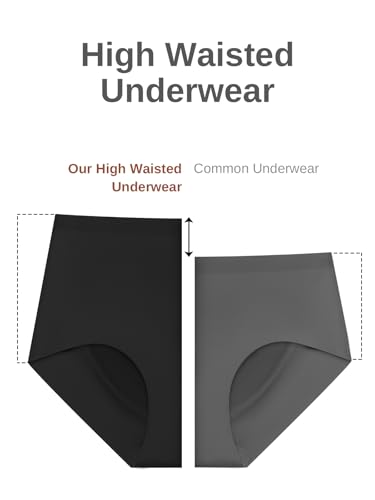 Cuweni Womens Underwear Seamless High Waisted Briefs No Show Panties 6 Pack - color: Black 2 White 2 Nude 2, size: Large