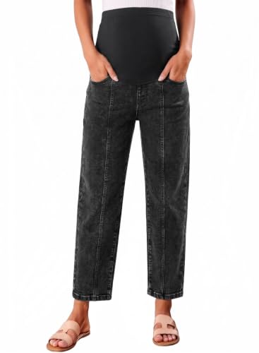 BLENCOT Maternity Jeans Over Belly Baggy Leg Ankle Stretchy Pregnancy Pants - color: Black, size: X-Large