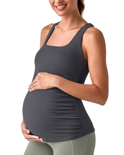 G4Free BareFeel Maternity Tank Tops with Removable Pads Pregnancy Clothes - color: Dark Gray, size: Large