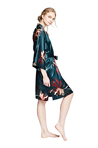 KIM+ONO Satin Short Kimono Robe for Women - color: Hana - Teal