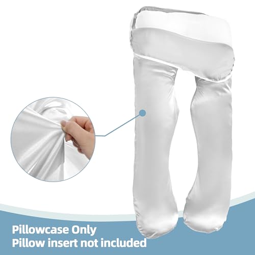 BALAPET Silky Satin Pregnancy Pillow Cover (ONLY Pillowcase), U Shaped Luxurious Smooth Maternity Pillow Cover, Soft & Breathable Large Pillow Protector with Hidden Zip for Side Sleeper, White - color: White