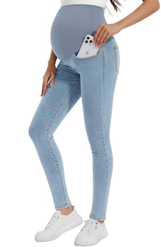 PACBREEZE Women's Maternity Jeans Over Belly Skinny Stretchy Denim Pants Comfy Slim Pregnancy Pants - color: 04: Light Blue2, size: Medium