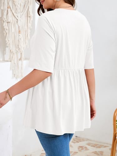Beautife Womens Plus Size Babydoll Tops Summer Peplum Flowy Tunic Blouses - color: White, size: XX-Large Plus