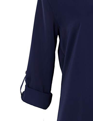 Timeson Women's Casual Chiffon V Neck 3/4 Sleeve Blouse Tops - color: Blue, size: XX-Large