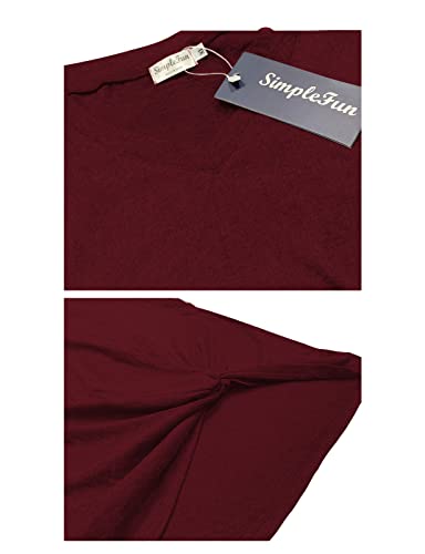 SimpleFun Womens Tops Long Sleeve Shirts V Neck Loose Twist Knot Fall Tunic - color: 02-wine Red, size: Medium