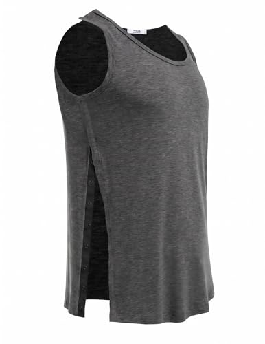 Deyeek Post Shoulder Surgery Shirts for Women Mens Tearaway Snap Tank Tops - color: Dark Grey, size: Medium