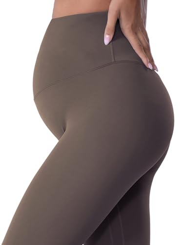 POSHDIVAH Maternity Leggings for Women Pregnancy Yoga Pants - color: Black Brown, size: Medium