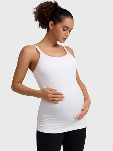 ATTRACO Women's Maternity Tank Tops with Built in Bra Pregnancy Tank - color: A-white, size: X-Large