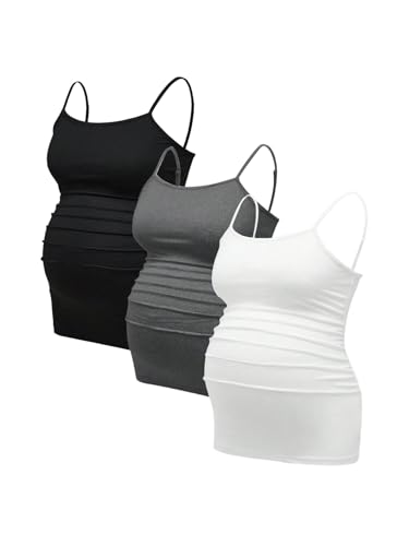 BEAUDRM Women's 3 Pack Maternity Tank Tops Casual Ruched Spaghetti Strap Pregnancy Cami Top Camisole - color: Multicolor, size: Medium