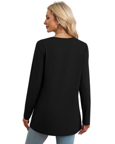 OFEEFAN Fall Long Sleeve Shirts For Women Casual Crew Neck Tunic Tops - color: Black, size: XX-Large
