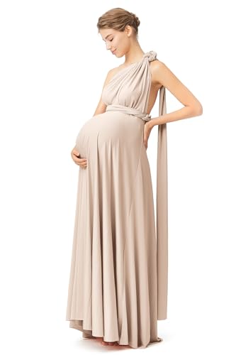 72styles Maternity Multi-Way Wrap Infinity Maxi Dress for Baby Shower - color: Champagne, size: One Size Plus