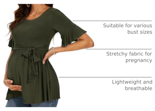 Women's Ruffle Maternity Tops Short Sleeve Wrap Tie Front Shirts Pregnancy Clothes - color: Army Green, size: XX-Large