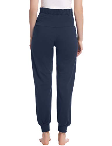 Joyaria Cotton Maternity Jogger Pants Over-the-Belly,Maternity Clothes - color: Navy Blue, size: XX-Large