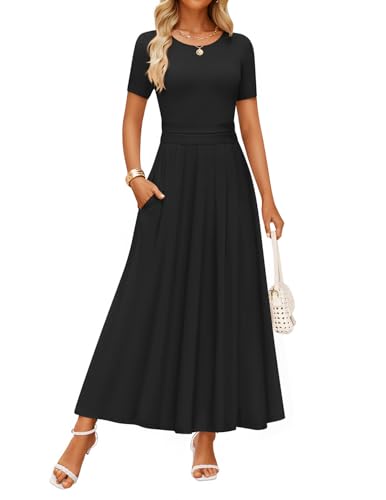 ZESICA Women's Casual Summer 2026 Short Sleeve Maxi Dress - color: Black, size: Medium