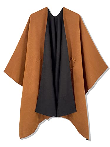Moss Rose Women Shawl Wrap Poncho Open Front Cardigan Shawl for Fall Winter - color: Camel, size: Small