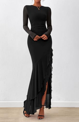 BTFBM Women's Maxi Dresses Fall 2026 Long Sleeve Wedding Guest Dress - color: Black, size: Medium