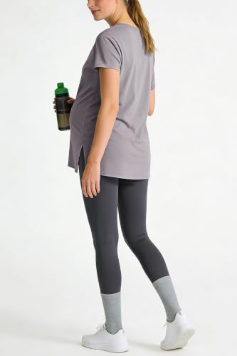 Women's Maternity Shirts Short Sleeve Split Hem Pregnancy Tops Clothes - color: Grey Purple, size: Medium
